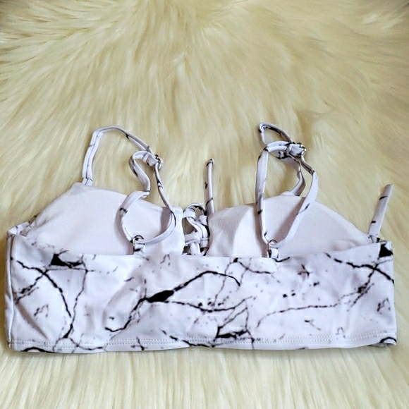 Marble Lace-up Bandeau Top Highwaisted Bikini Set - Picture 8 of 10